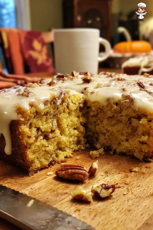 Spiced Pumpkin Pecan Cake with Cream Cheese Glaze