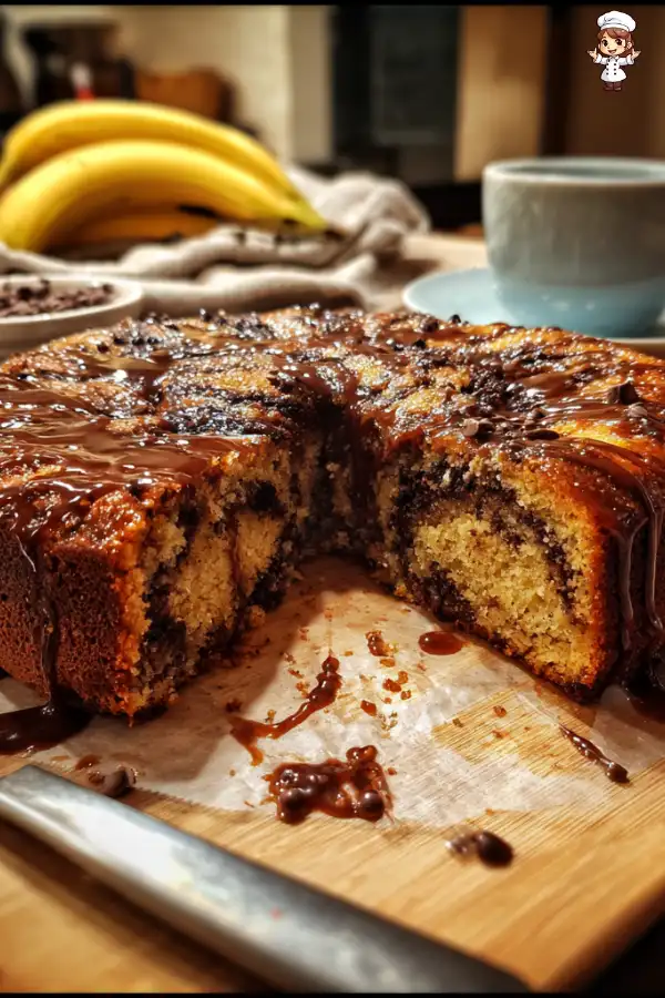 Sticky Banana Chocolate Swirl Cake is