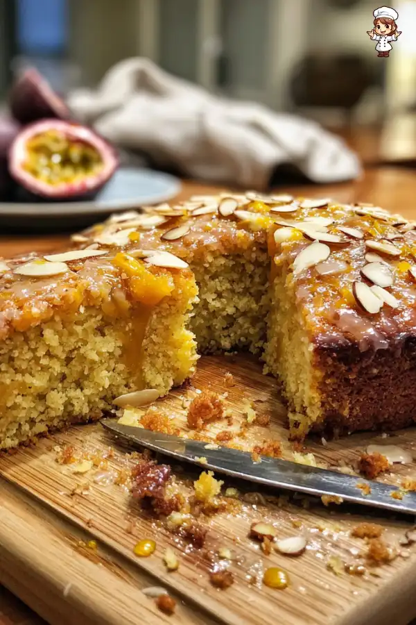 Sticky Passionfruit Almond Cake with Citrus Glaze