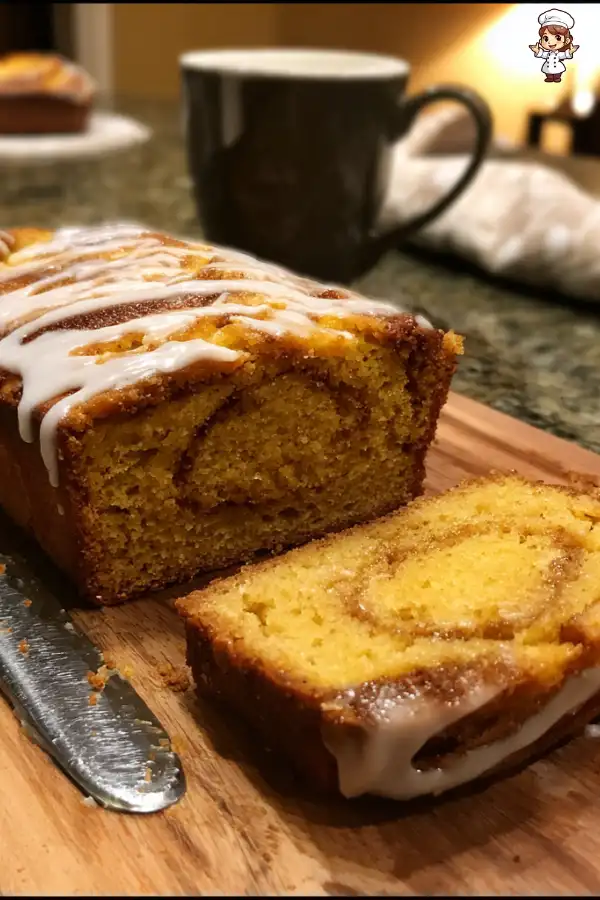 Cinnamon Swirl Pumpkin Loaf with Cream Glaze