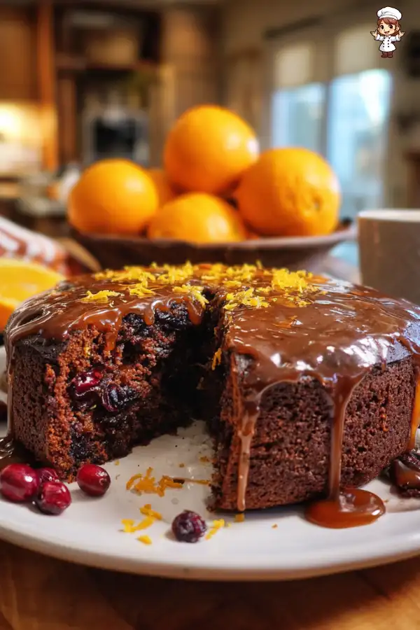 Dark Chocolate Cranberry Cake with Orange Glaze Recipe