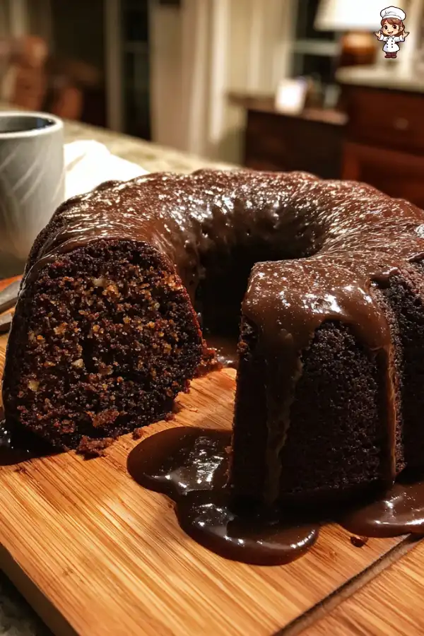 Dark Chocolate Pecan Cake with Espresso Glaze Recipe