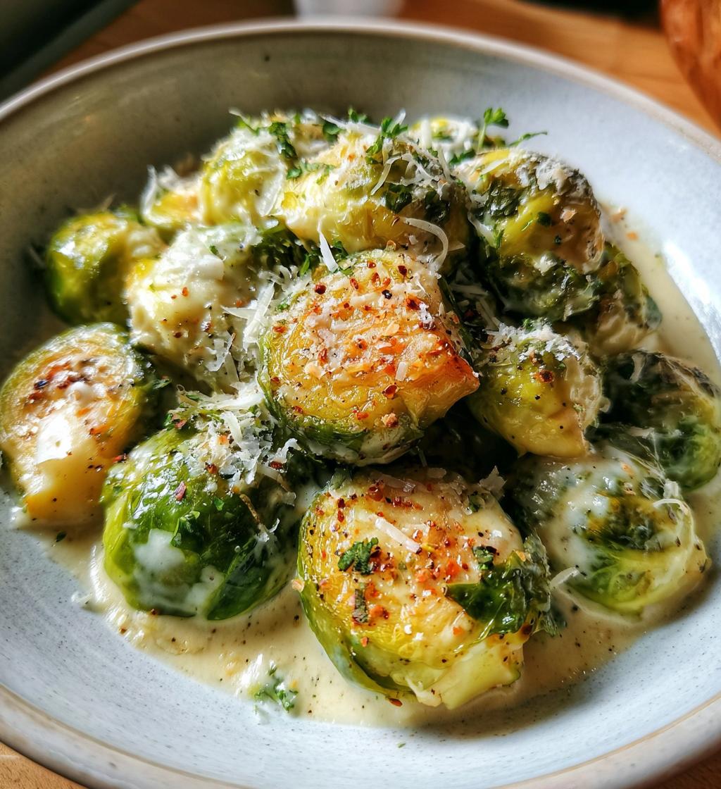 brussels sprouts in alfredo sauce - detail 1