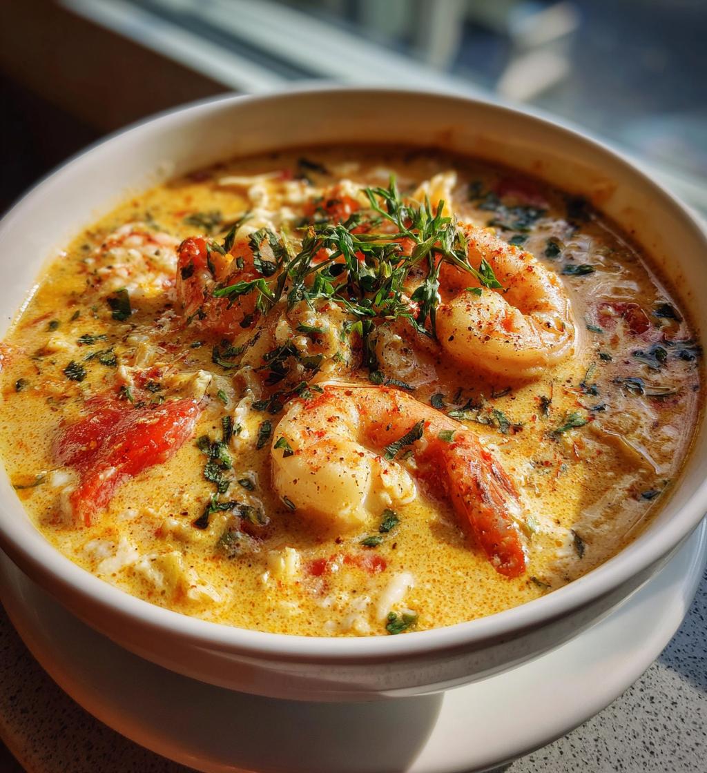 crab and shrimp seafood bisque - detail 1