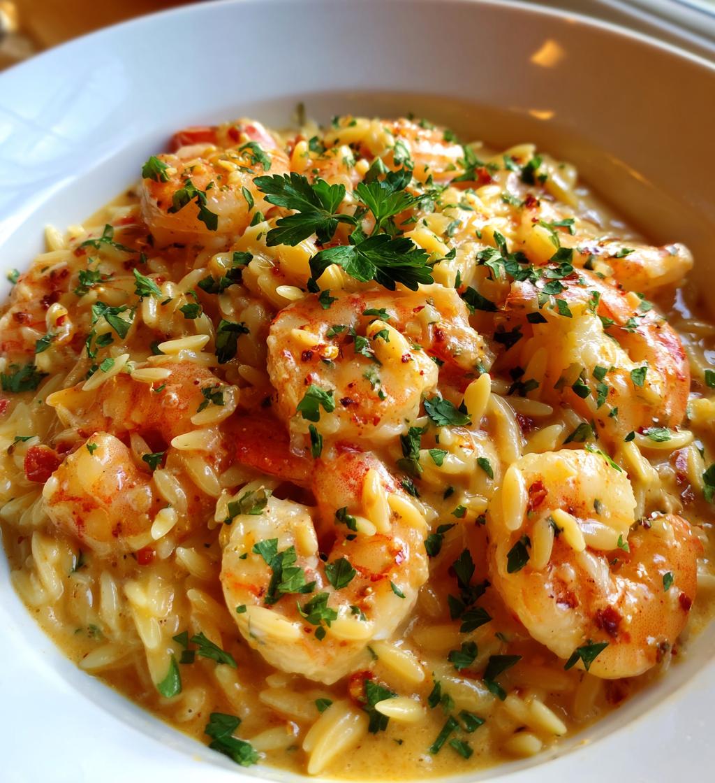 creamy garlic shrimp orzo - detail 1