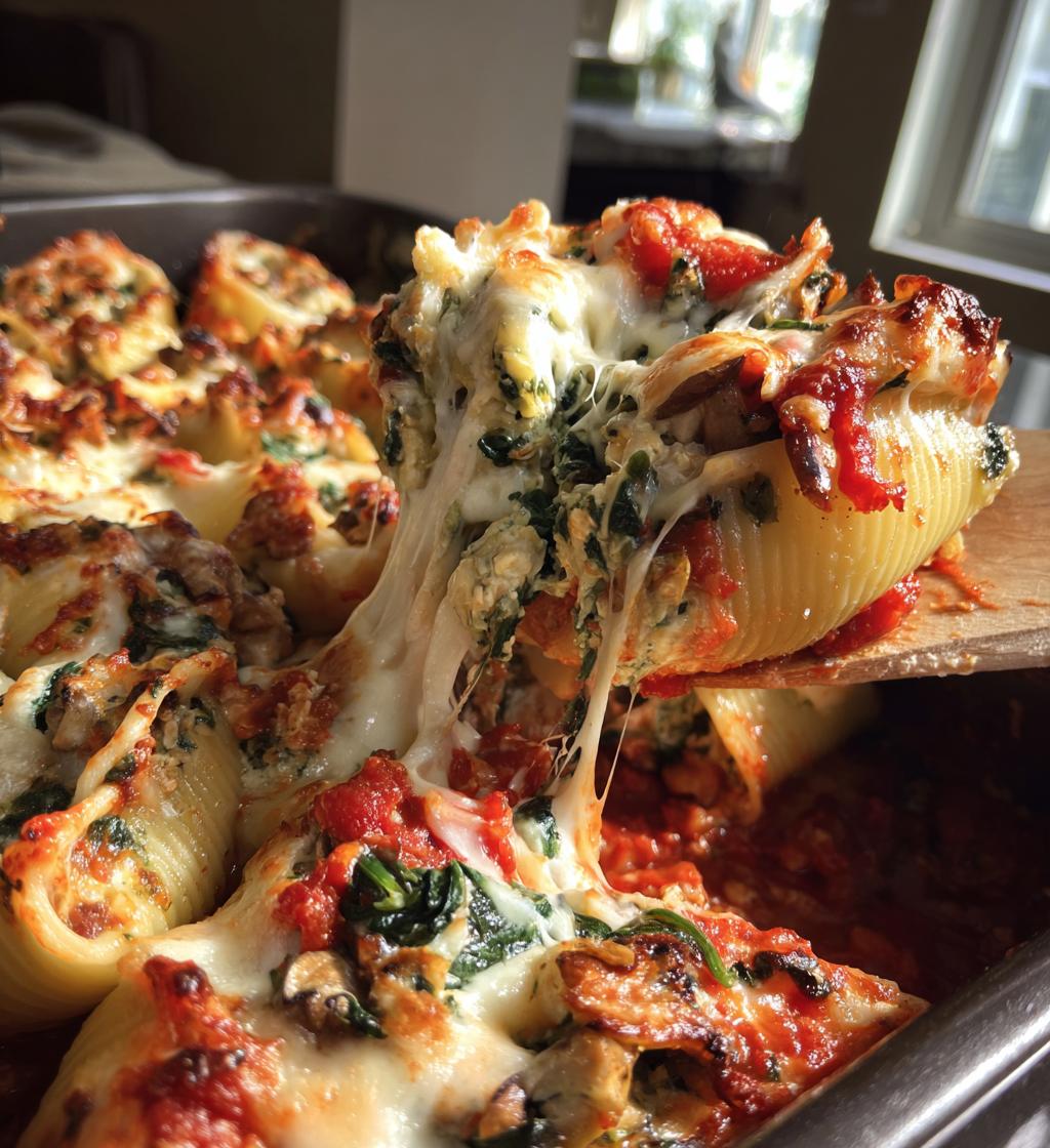 easter artichoke spinach and wild mushroom stuffed shells recipe - detail 1
