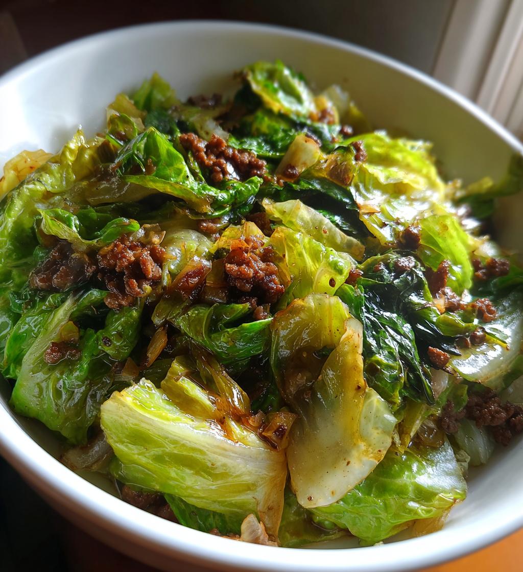 fried cabbage with beef onion and garlic - detail 1