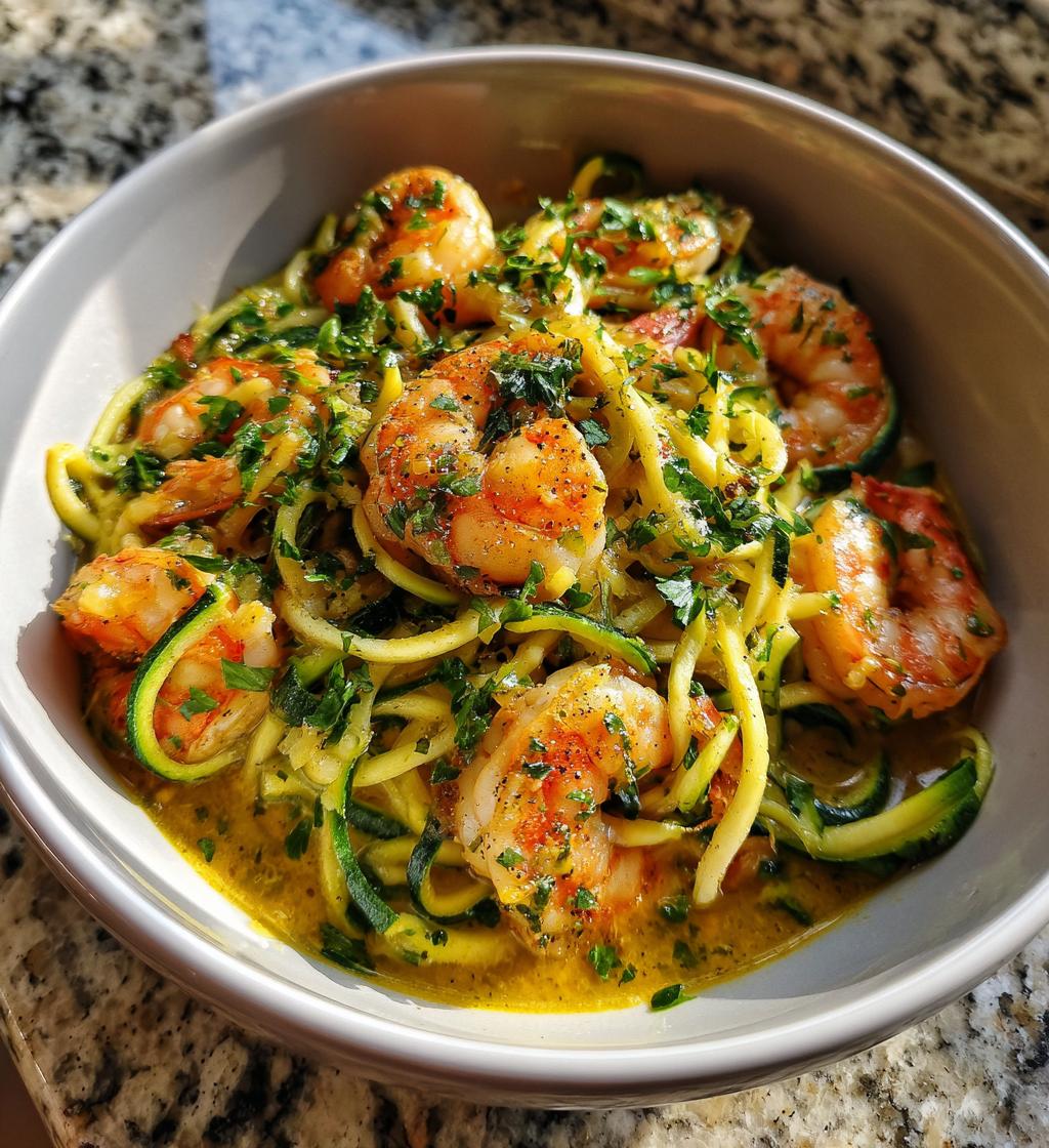 garlic shrimp bowl with zucchini noodles lemon butter sauce - detail 1