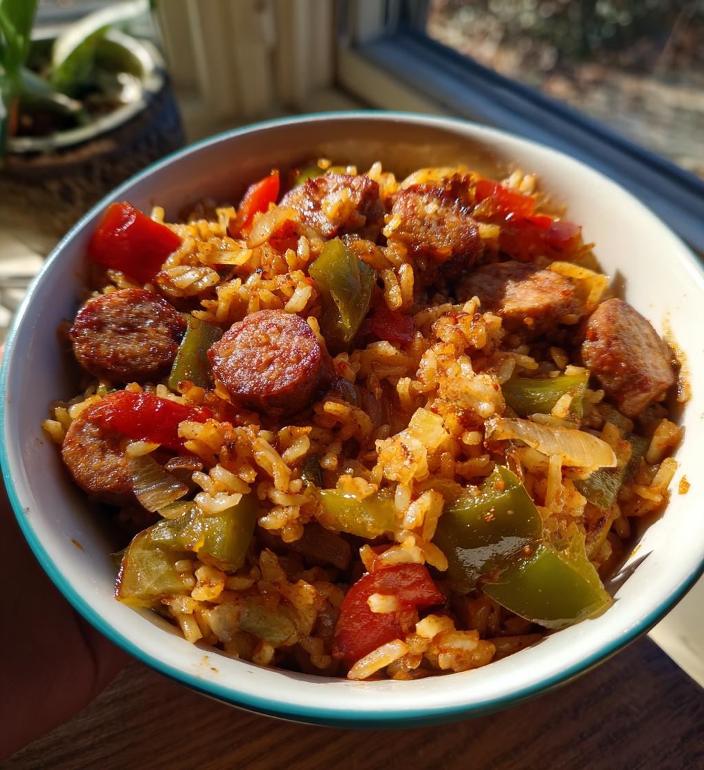 one pot cajun sausage and rice - detail 1