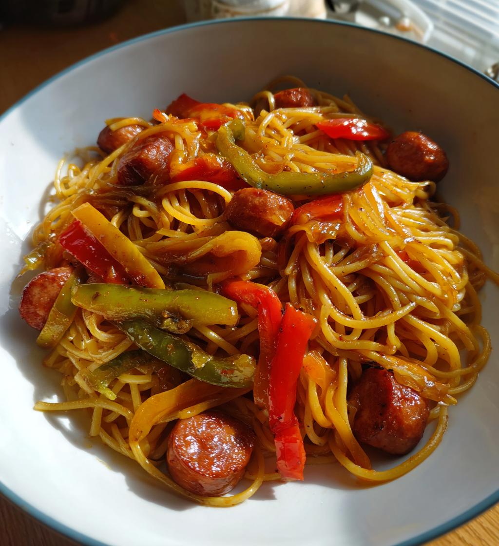 one skillet spicy honey bbq sausage pasta - detail 1
