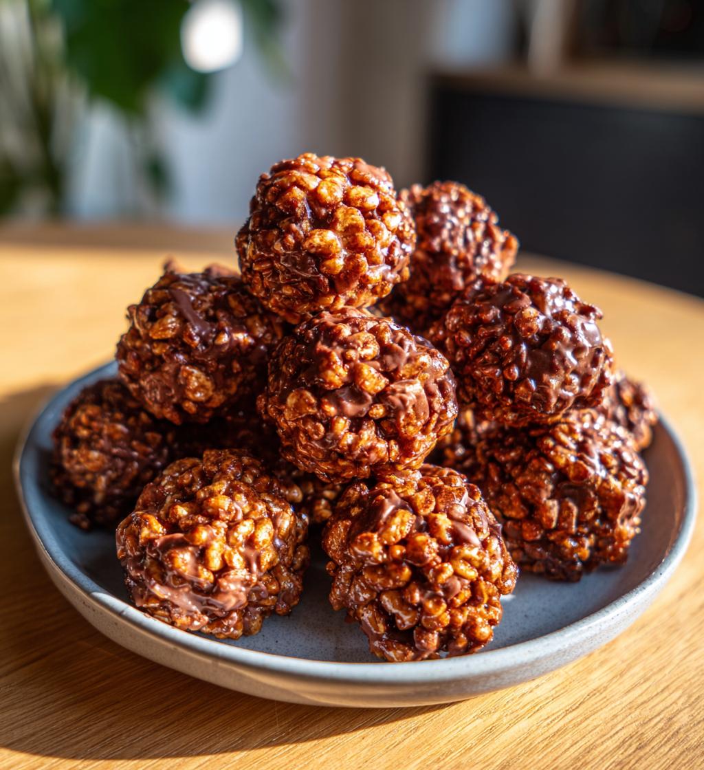 peanut butter balls with chocolate rice krispies - detail 1