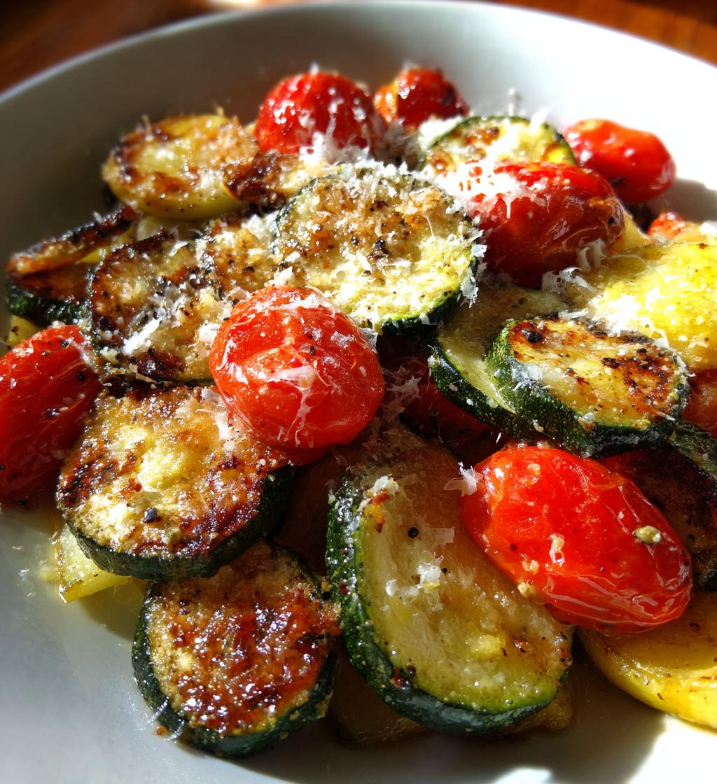 roasted garlic parmesan zucchini squash and tomatoes recipe - detail 1