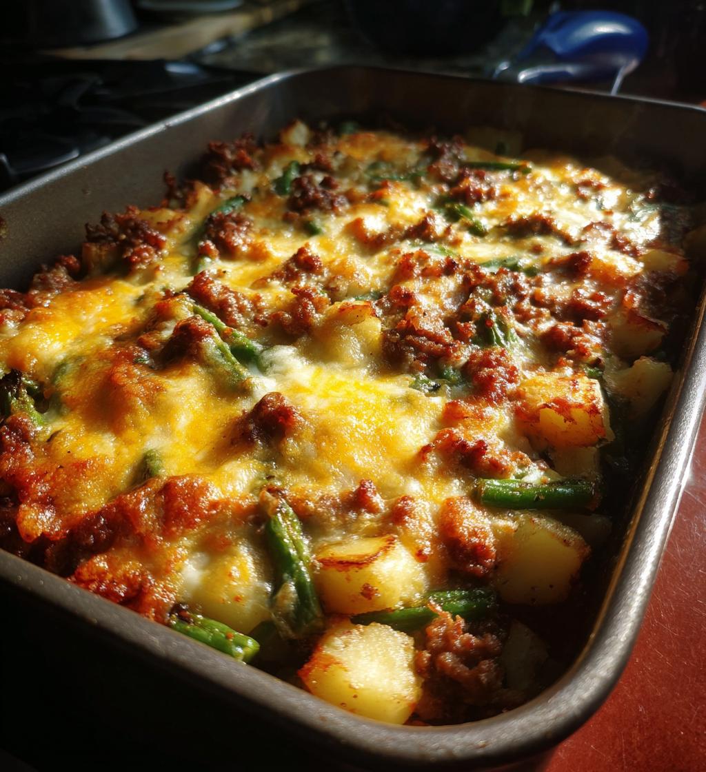 sausage green bean potato casserole - detail 1