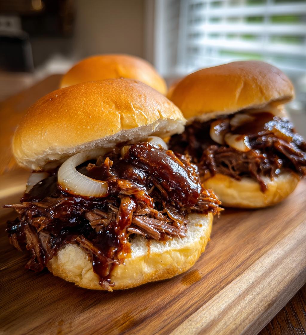 slow cooker barbecue beef sliders - detail 1