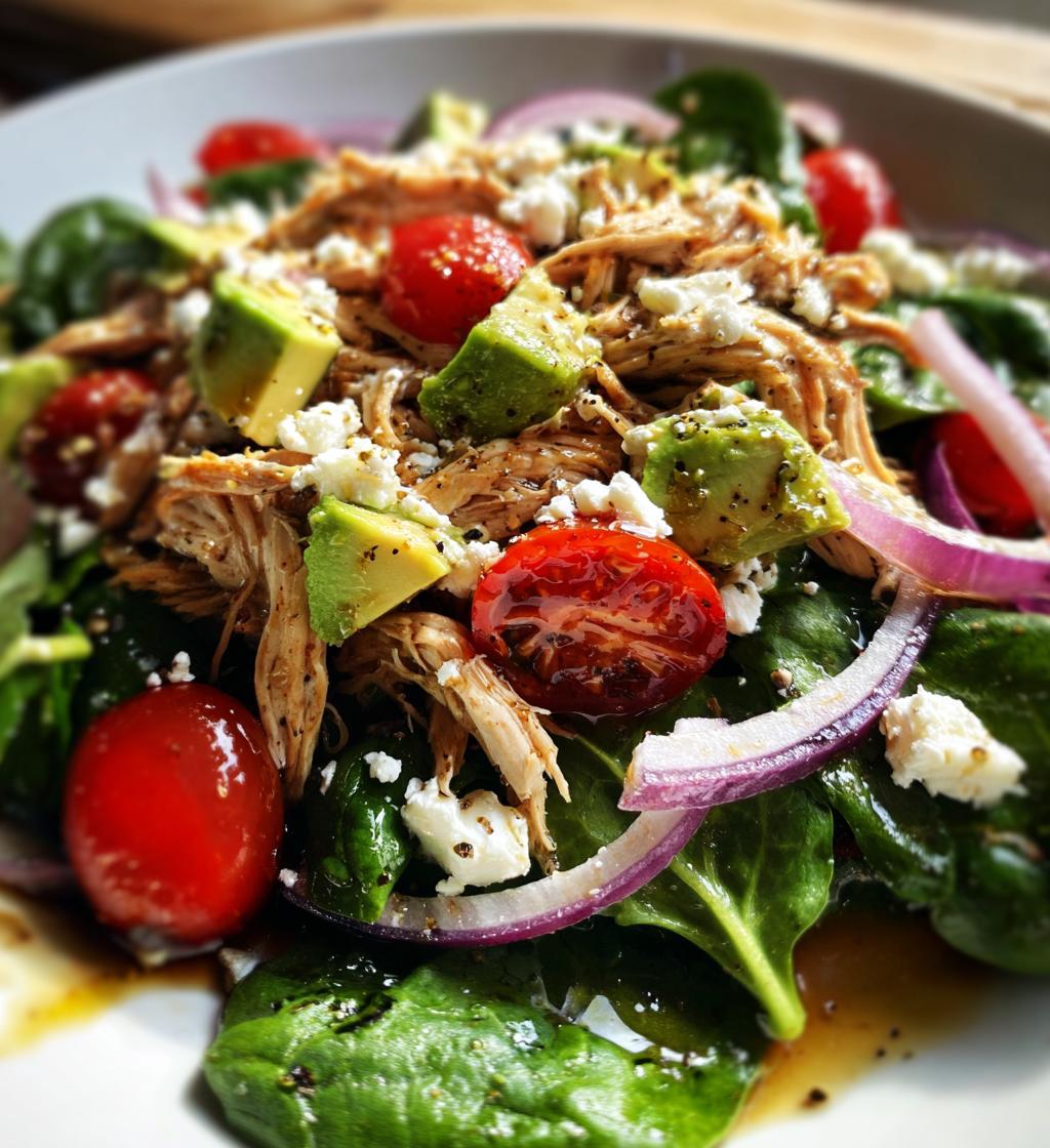 spinach salad with chicken avocado and goat cheese - detail 1