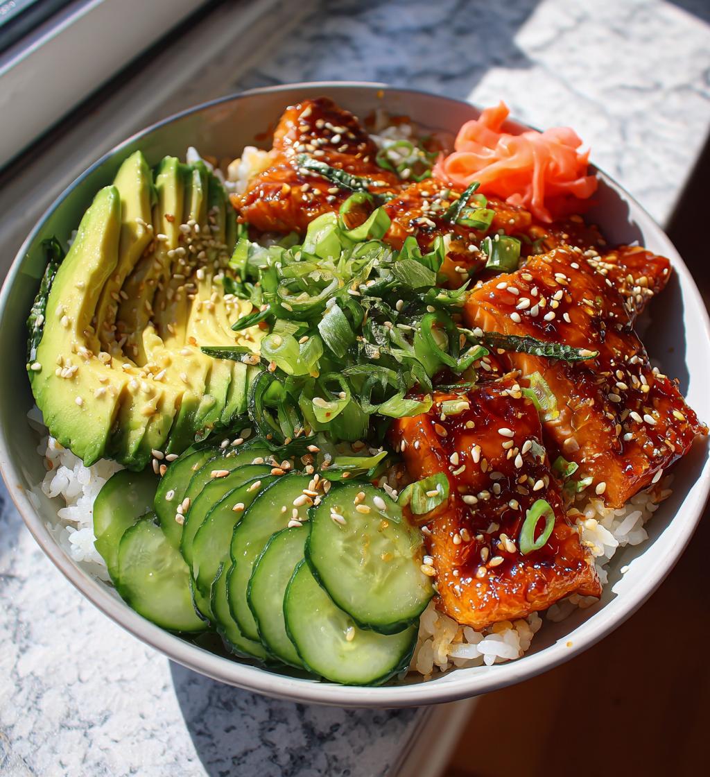teriyaki salmon sushi bowl - detail 1