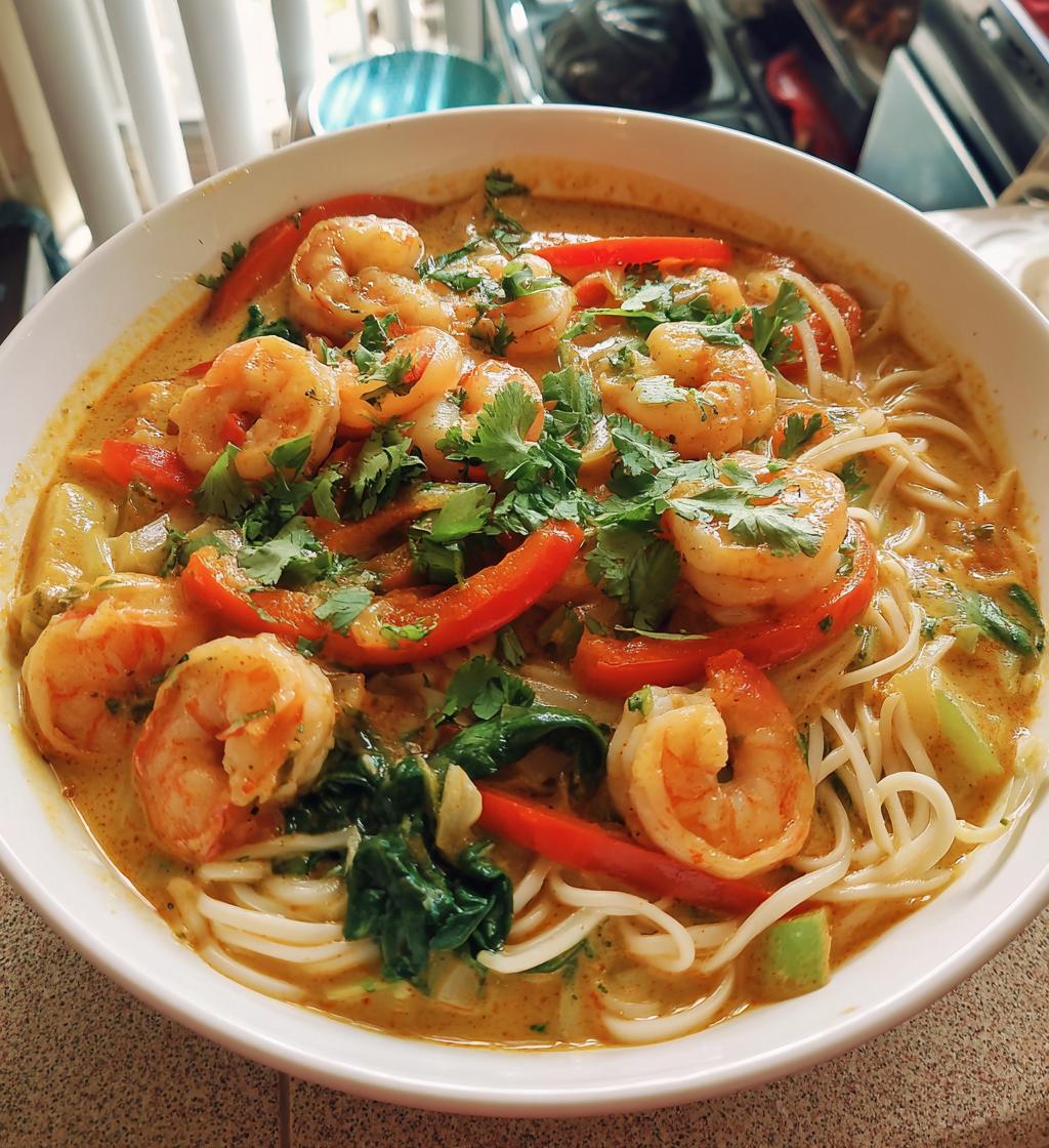 thai coconut curry shrimp noodle soup - detail 1